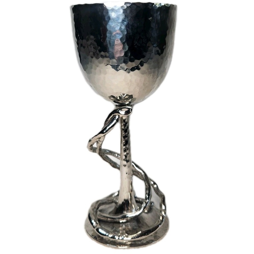 MICHAEL ARAM Wisteria Kiddush Cup Hammered Silver Metal Jewish Shabbat Ritual